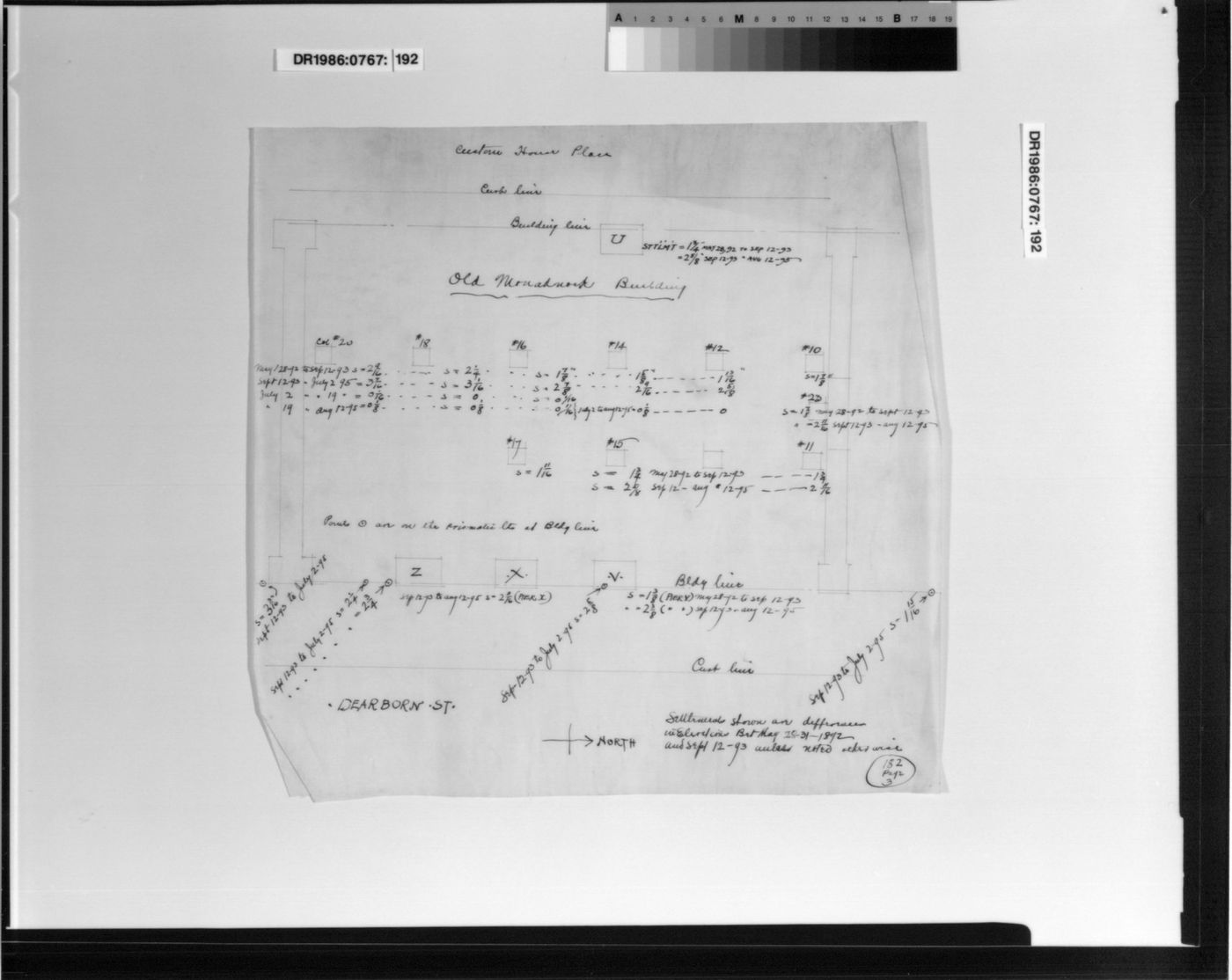 Monadnock Building, Chicago: Partial plan showing settlement of piers and columns