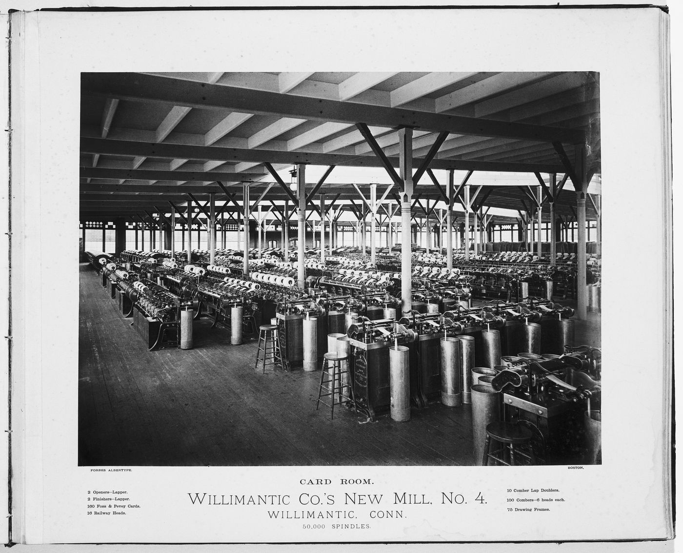 Interior view of the card room in the Willimantic Company’s new mill, no. 4, town of Willimantic, now Windham, Connecticut, United States