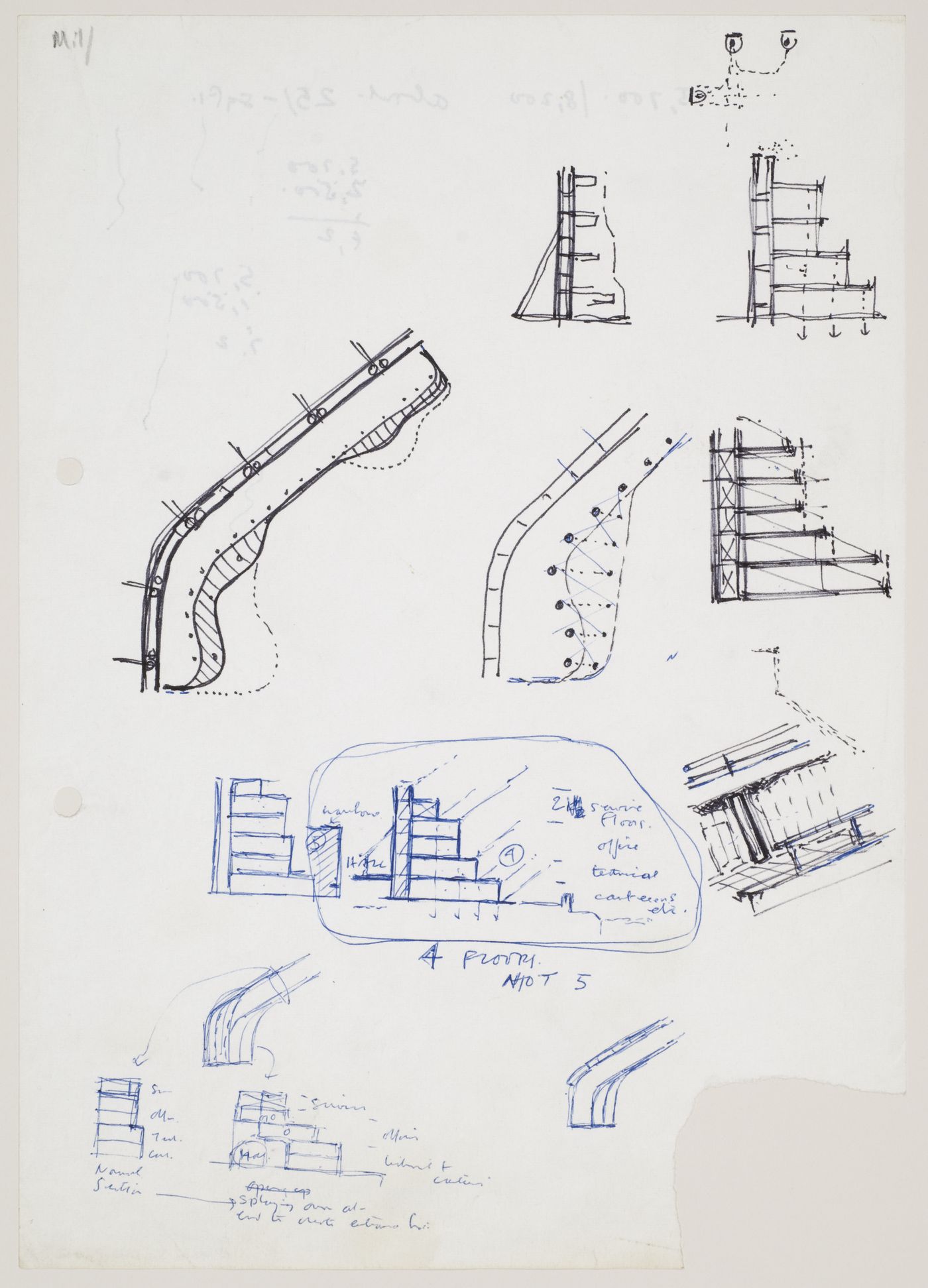 British Olivetti Headquarters, Milton Keynes, England: sections, plans and axonometric