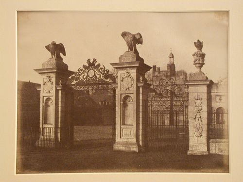 View of entrance gates to Drayton House, Northamptonshire, England