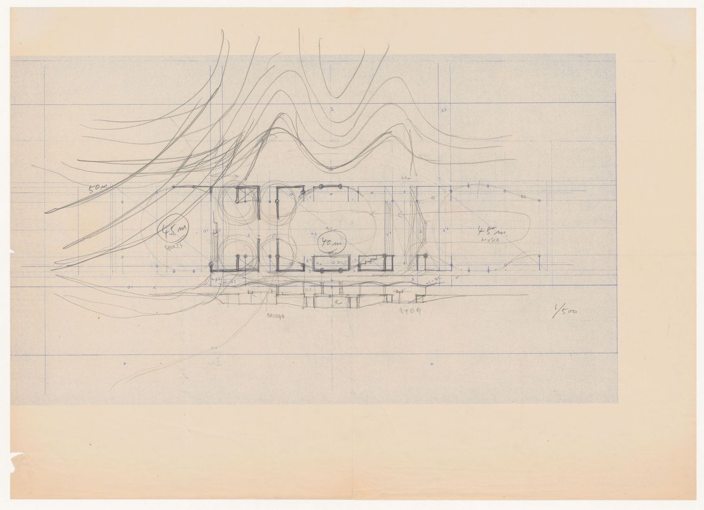 Plan and section for Galaxy Toyama Gymnasium, Imizu, Japan