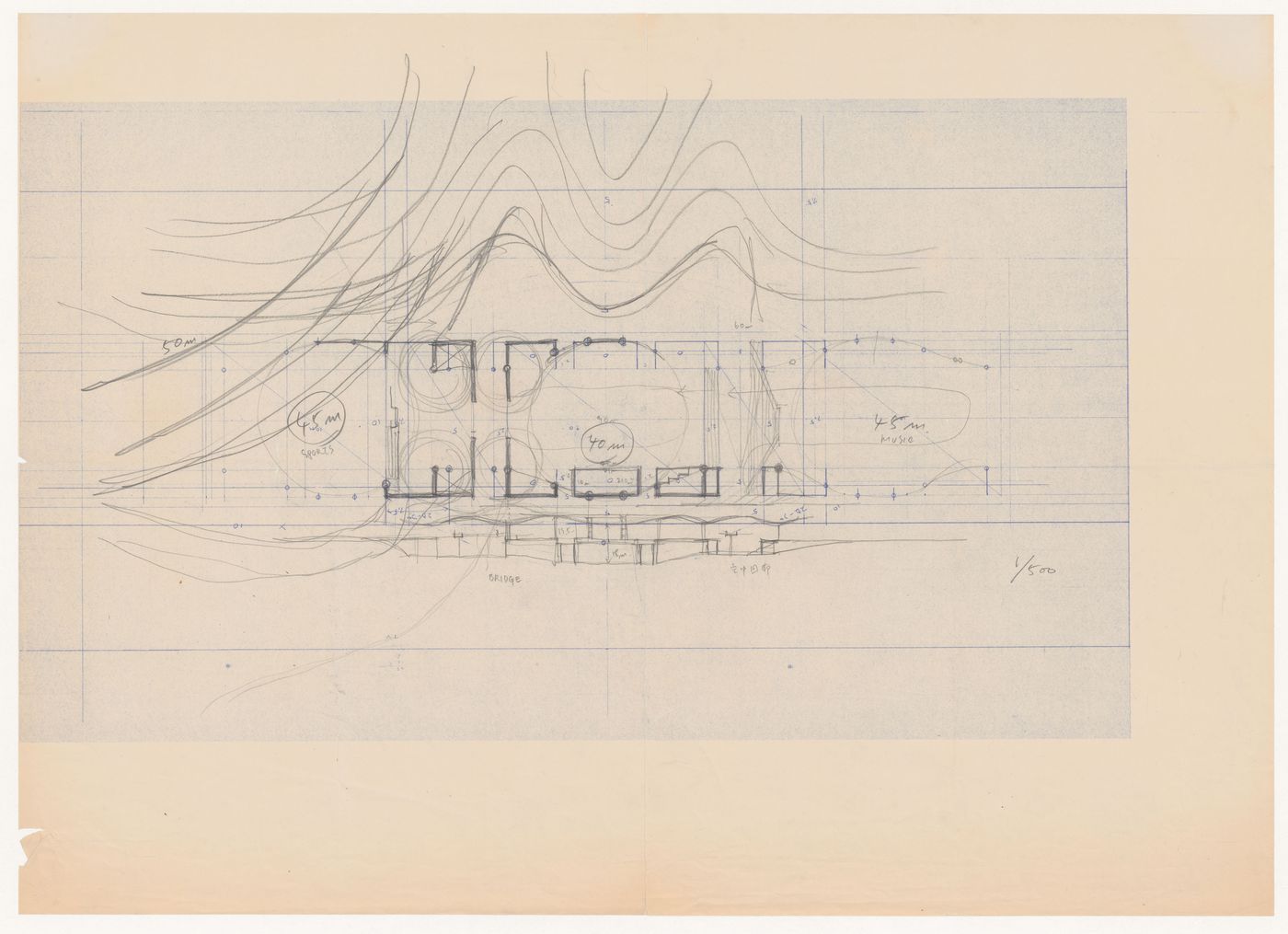 Plan and section for Galaxy Toyama Gymnasium, Imizu, Japan