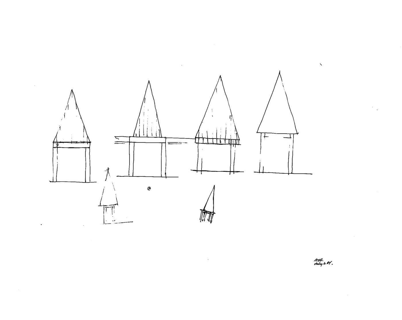 Russell House, Lake Bay, Washington (also called " Puget Sound House "): Sketches of alternative elevations