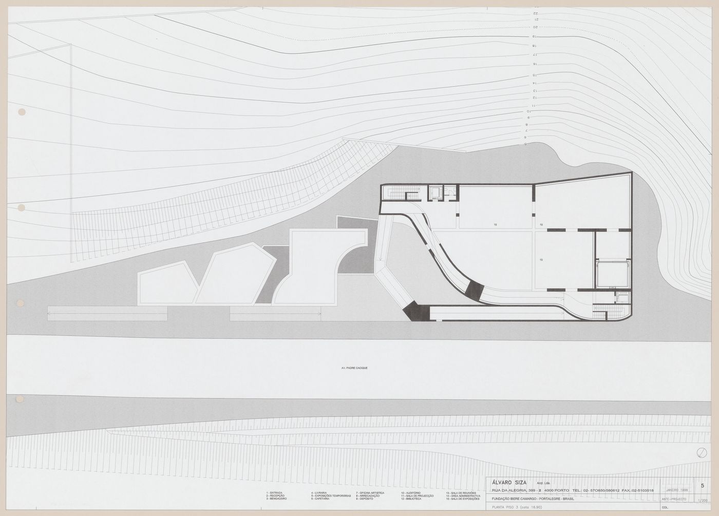 Fourth floor plan for C. Cultural e Audit. para a Fundação Iberê  Camargo [Iberê  Camargo Foundation Museum], Porto Alegre, Brazil