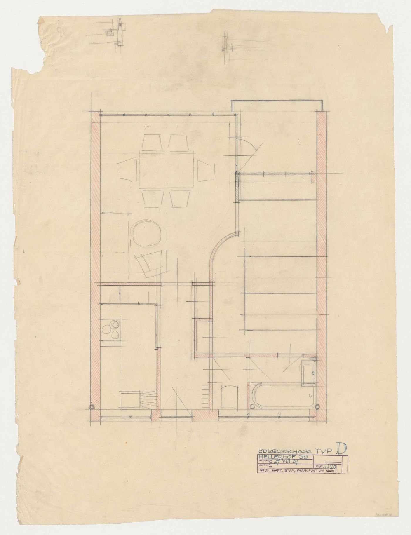 First floor plan for a type D housing unit, Hellerhof Housing Estate, Frankfurt am Main, Germany