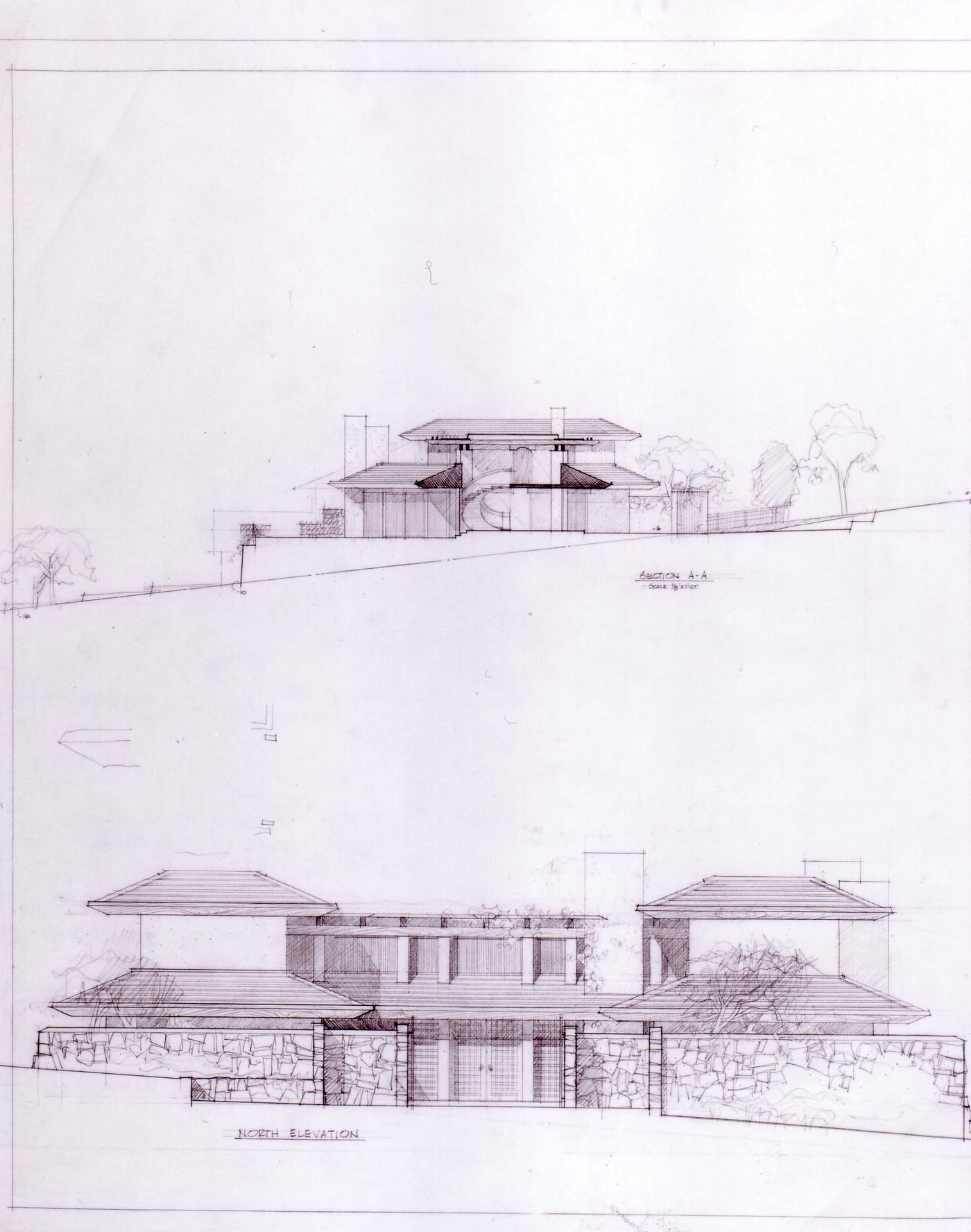 North elevation and section