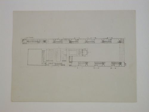 Photograph of a first floor plan for the Building of Industry, Sverdlovsk, Soviet Union (now Ekaterinburg, Russia)