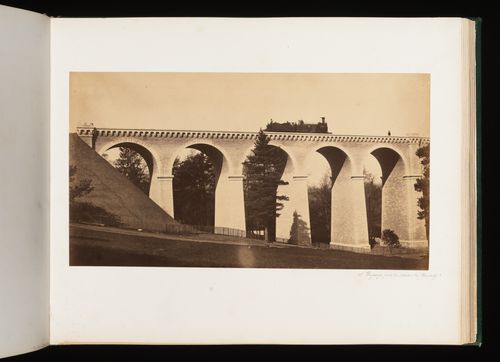 Partial view of Chantilly viaduct with locomotive, Chantilly, France