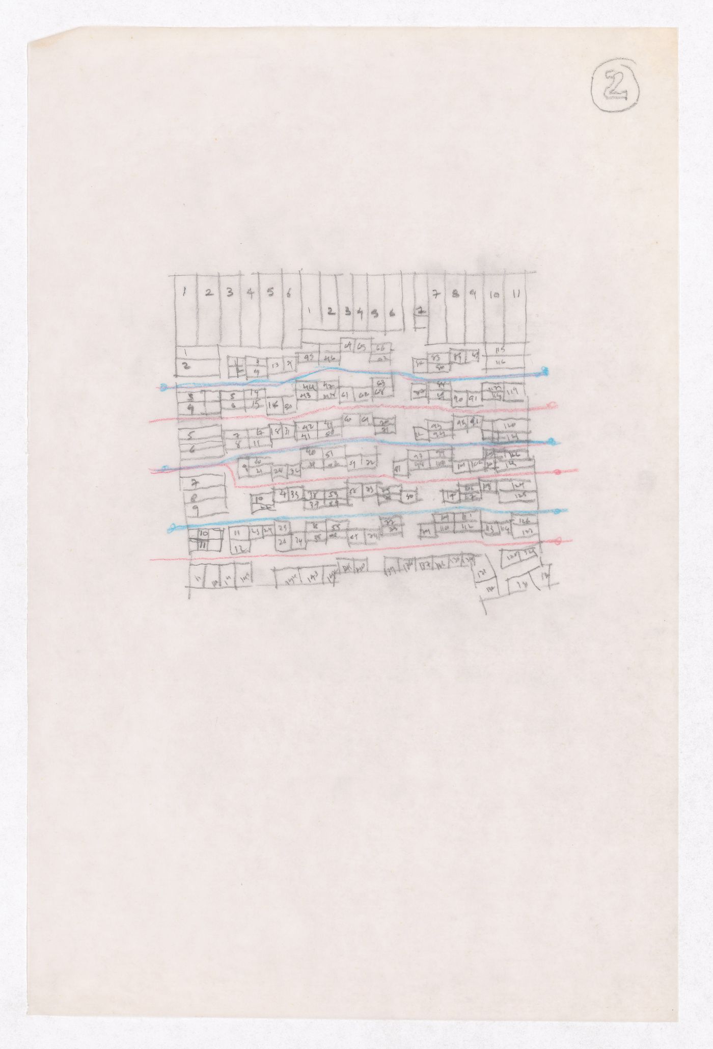 Sketch showing plots layout development for Minimum Cost Housing Group's plot in Aranya township, India, for Aranya Housing Project