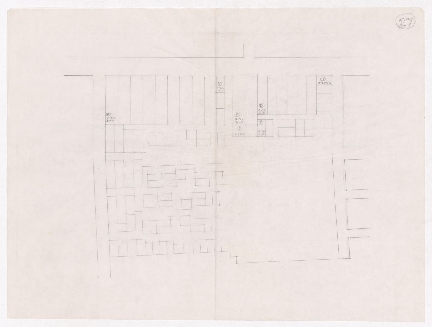 Sketch showing plots layout development for Minimum Cost Housing Group's plot in Aranya township, India, for Aranya Housing Project