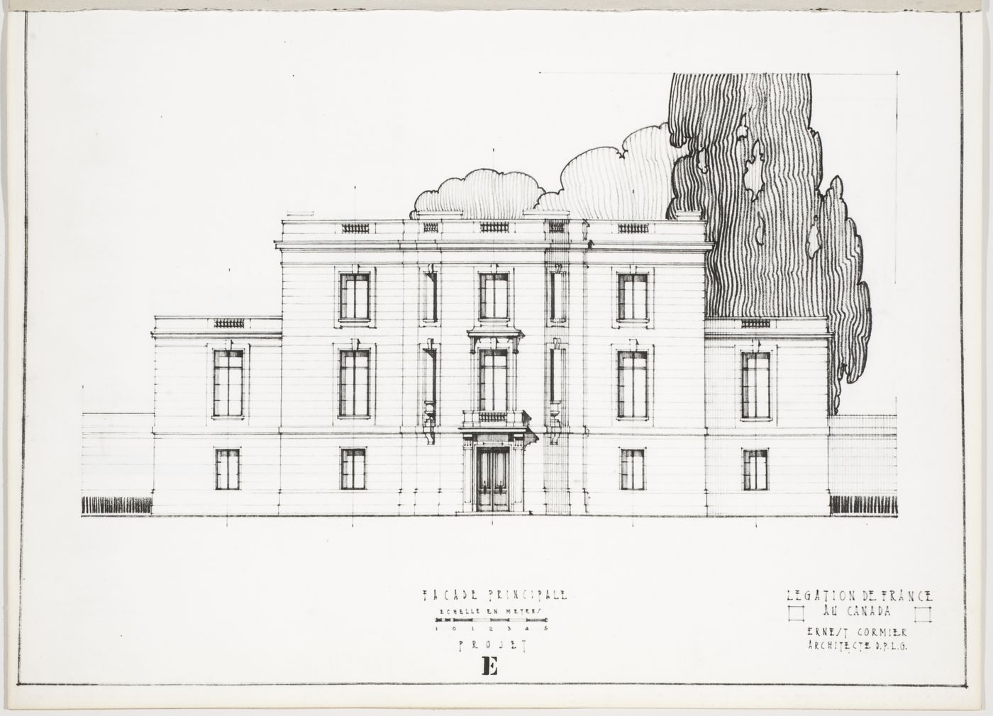 Élévation de la façade principale, Légation de France au Canada, Ottawa, Canada (1932, 1936)