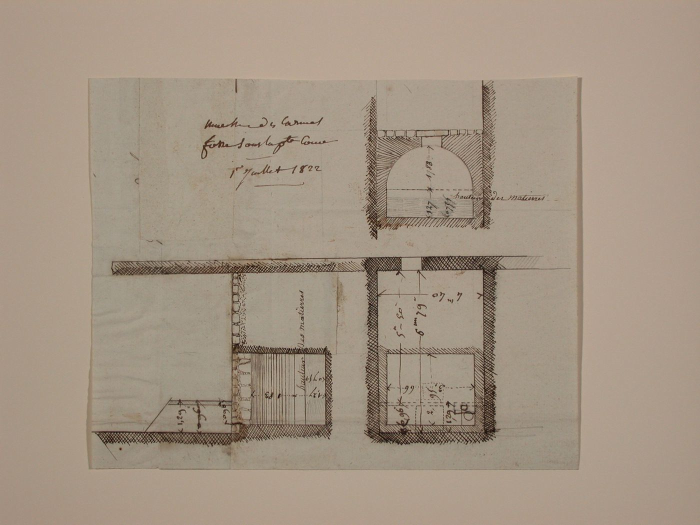 Plans and sections for caves, Marché des Carmes, Paris