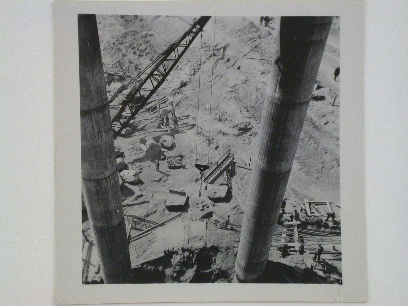 Bird's-eye view of Dnieper Hydroelectric Power Station under construction, Zaporozhe, Soviet Union (now in Ukraine)