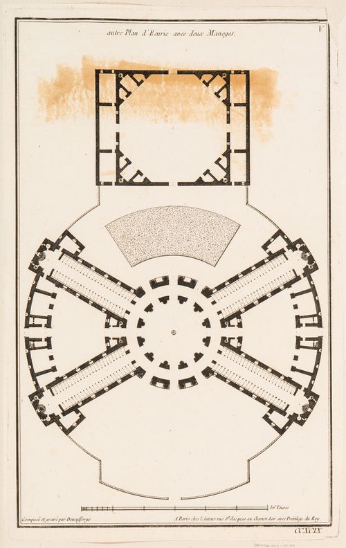 Plan for a stable with two manèges by Jean François de Neufforge