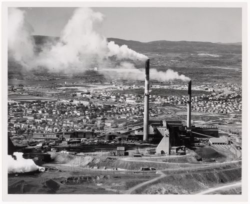 Quebec: Noranda - Noranda Mines mine and smelter in foreground