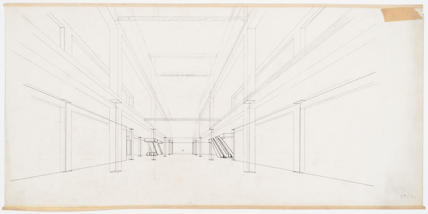 Perspective drawing for interior of Oxford Corner House, London, England