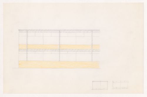 Partial sketch elevation for the Metallurgy Building, Illinois Institute of Technology, Chicago, with small sketch elevations for double windows
