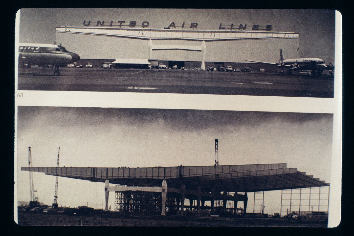 Slide of a photograph of United Airlines Hangar, San Francisco, by Myron Goldsmith / SOM