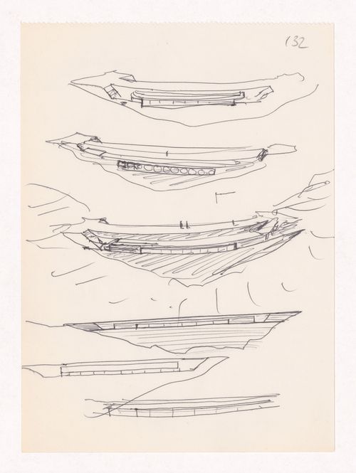 Sketch axonometric views and elevations for Restaurante Pico do Areeiro, Madeira, Portugal