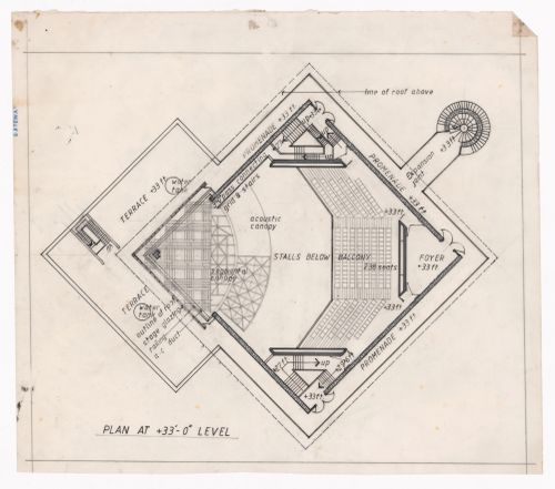 Floor plan at 33 ft. for Theatre for J&K Academy of Art, Culture and Languages, Jammu, India