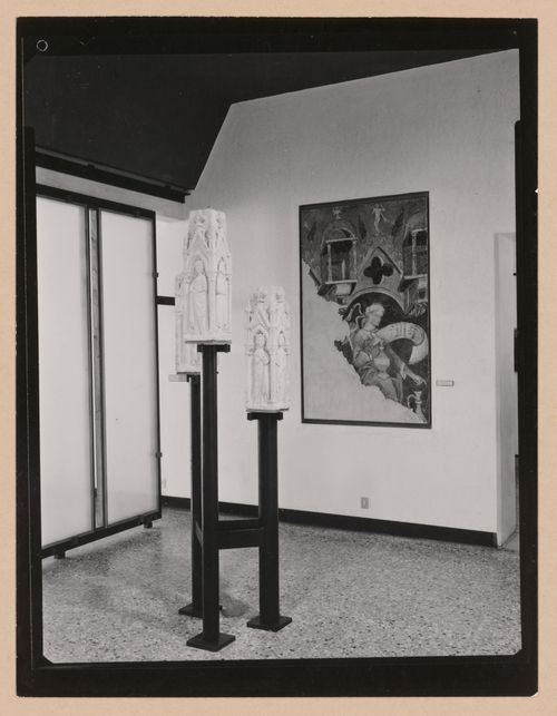 Interior view of a gallery showing of three sculptures and a painting, Museo Correr, Venice, Italy