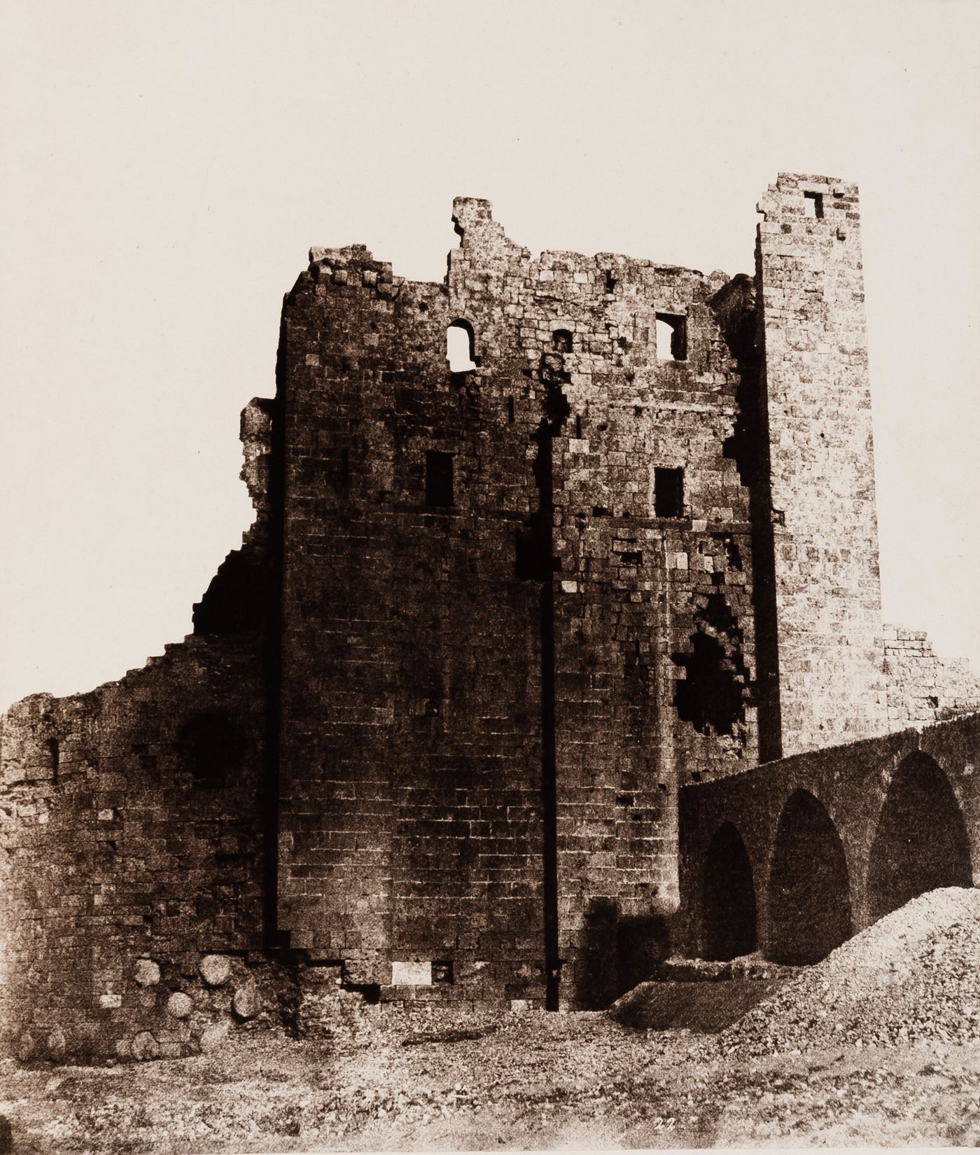 View of the lateral façade of the ruins of a Moors' Tower, Tripoli, Ottoman Empire (now in Lebanon)