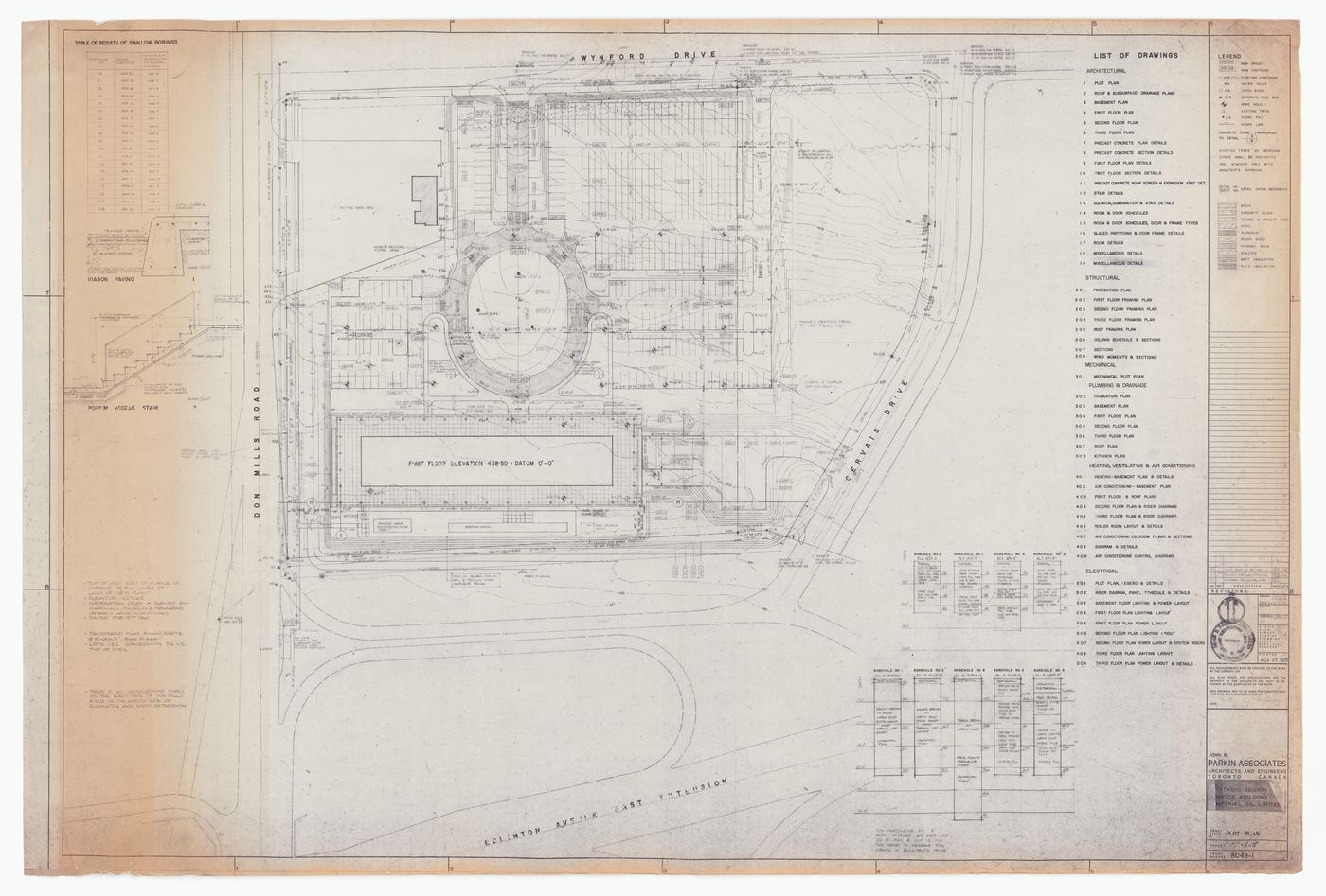 Construction plot plan for Imperial Oil Limited, Ontario Region Office Building, North York