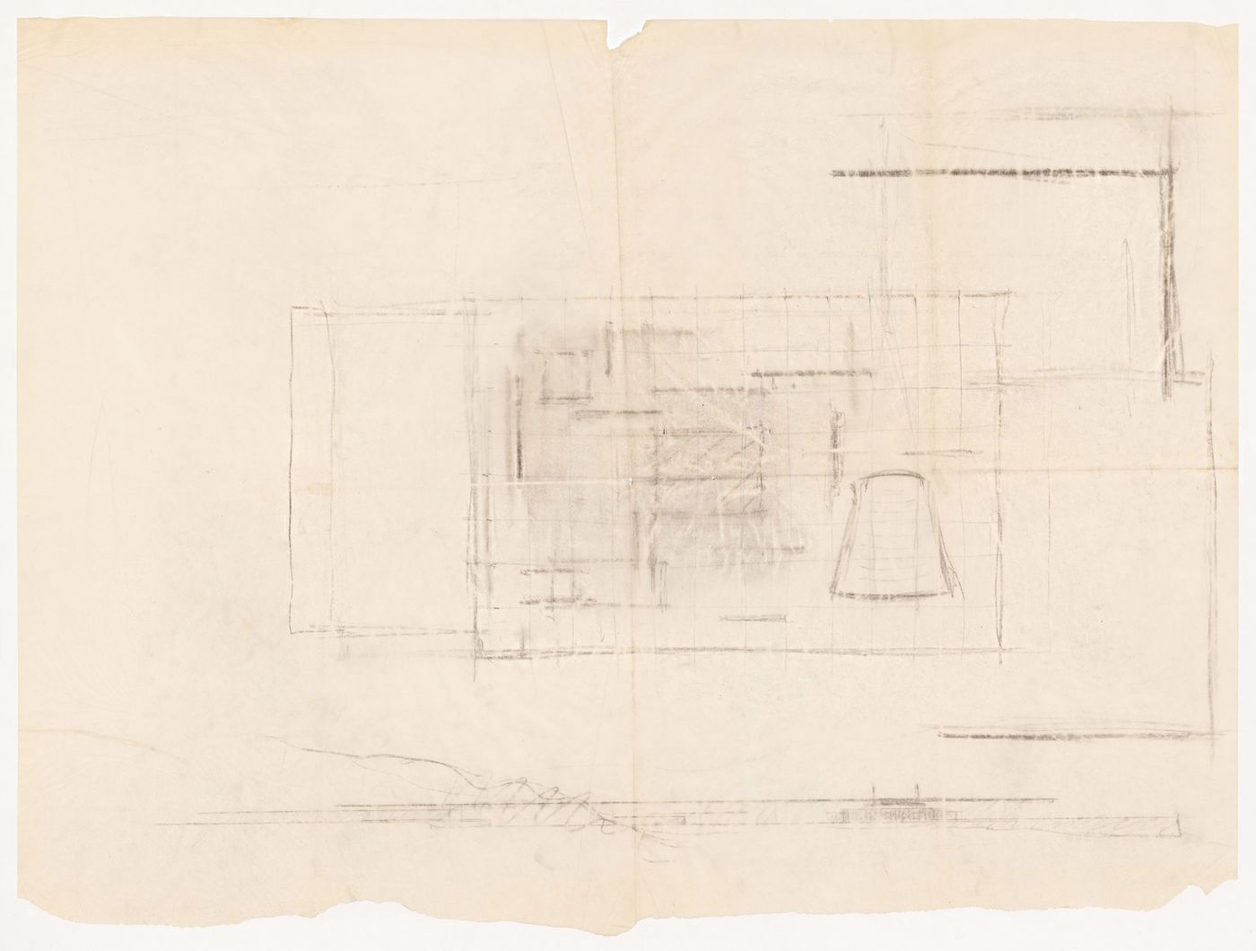 Sketch plan and sketch for the principal elevation for Museum for a Small City showing the surrounding landscape