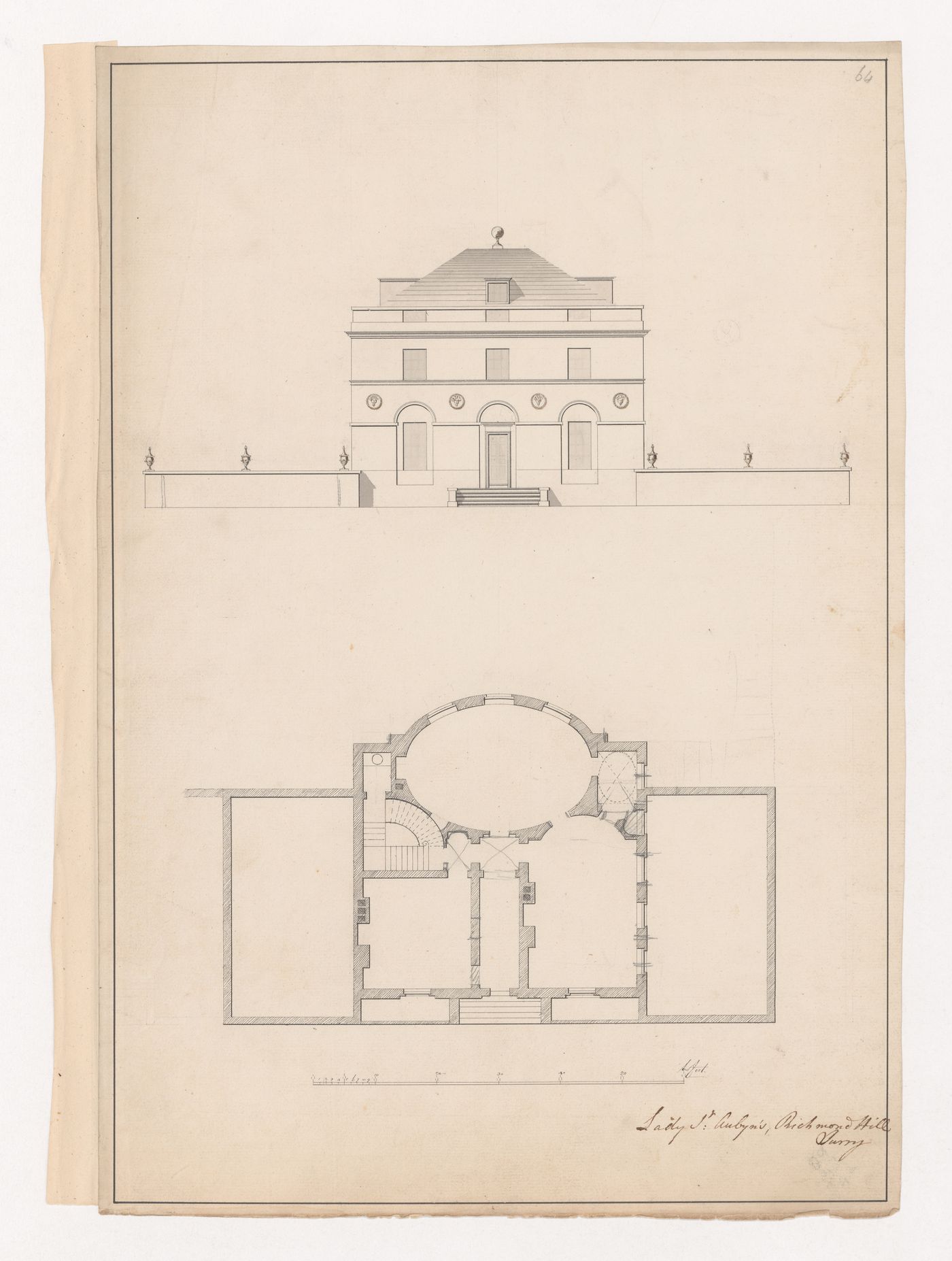 Front elevation and ground plan for The Wick, Richmond Hill