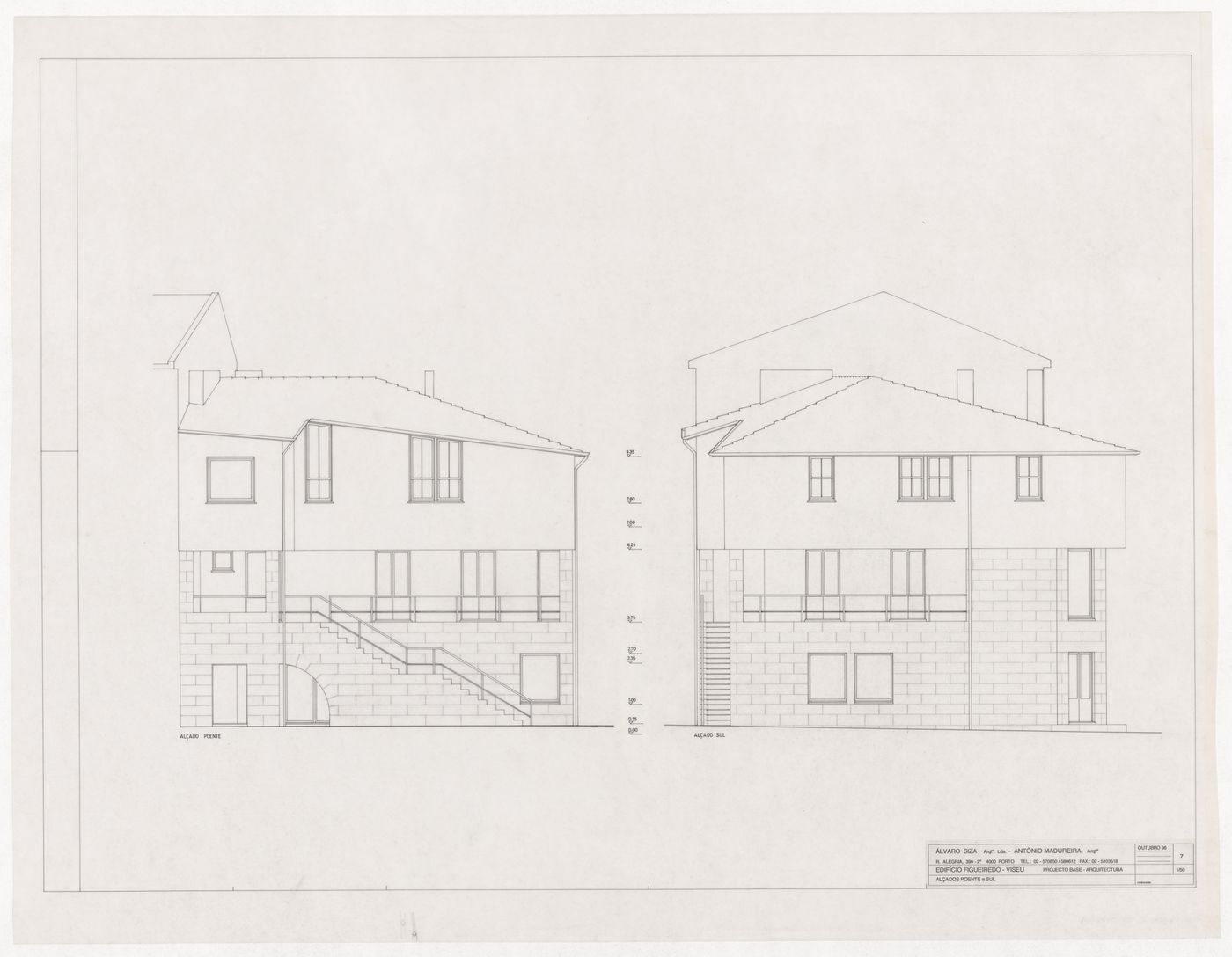 West and south elevations for Edifício Figueiredo, Viseu, Portugal