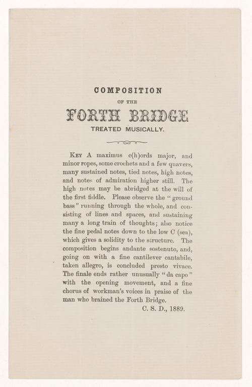 Leaflet with a humourous textual representation of the Forth Bridge