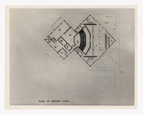 Photographic reproduction of ground level plan for Tagore Theatre, Chandigarh, India