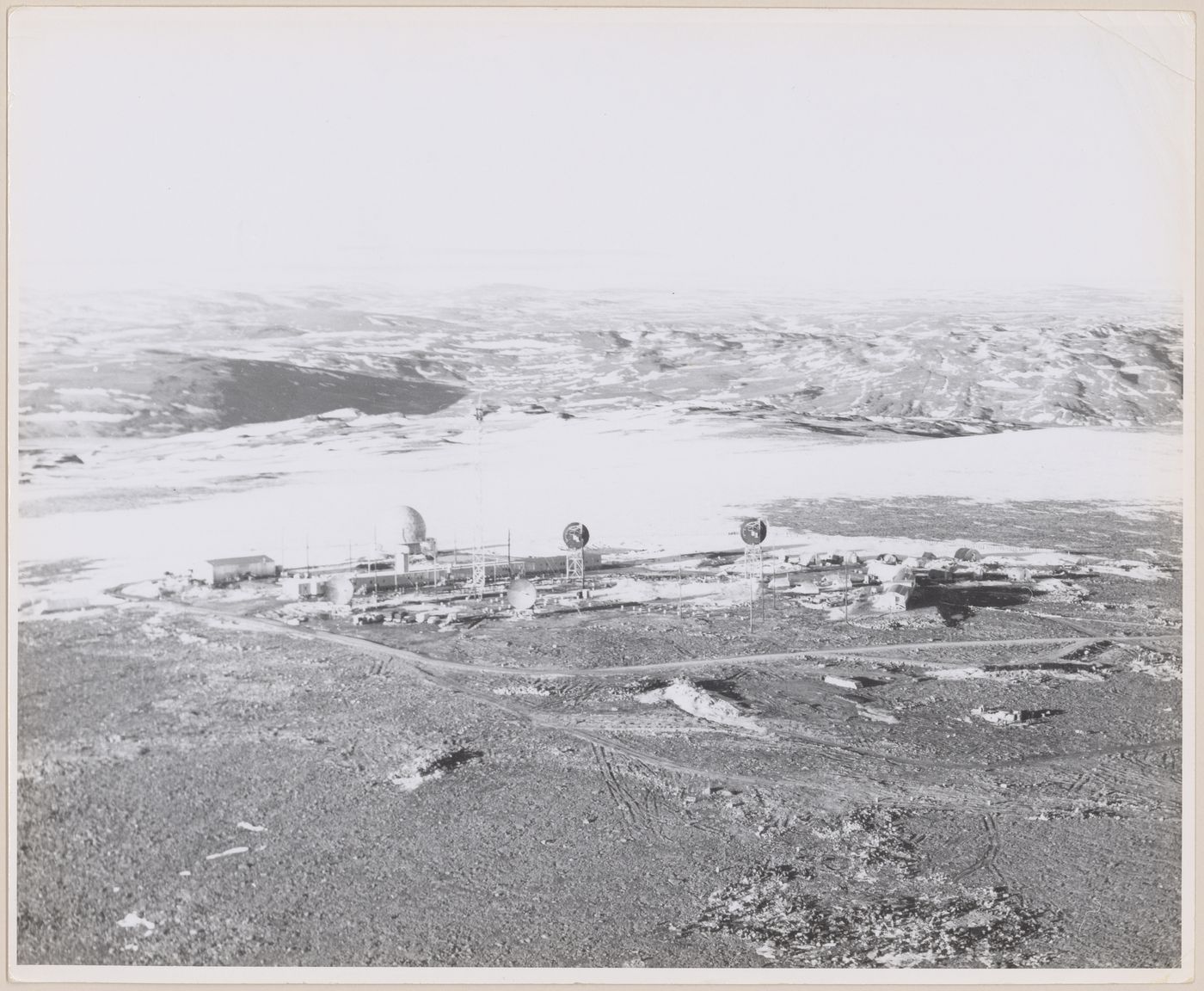 Aerial view of DEW Line radar station FOX-3, Dewar Lakes, Nunavut, Canada