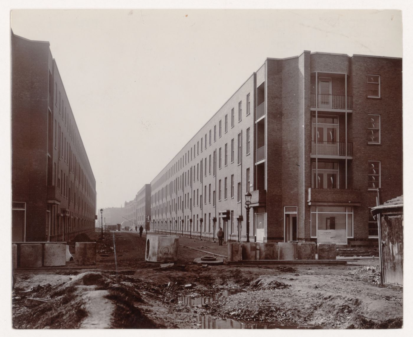 Exterior view of Tusschendijken Housing Estate under construction, Rotterdam, Netherlands