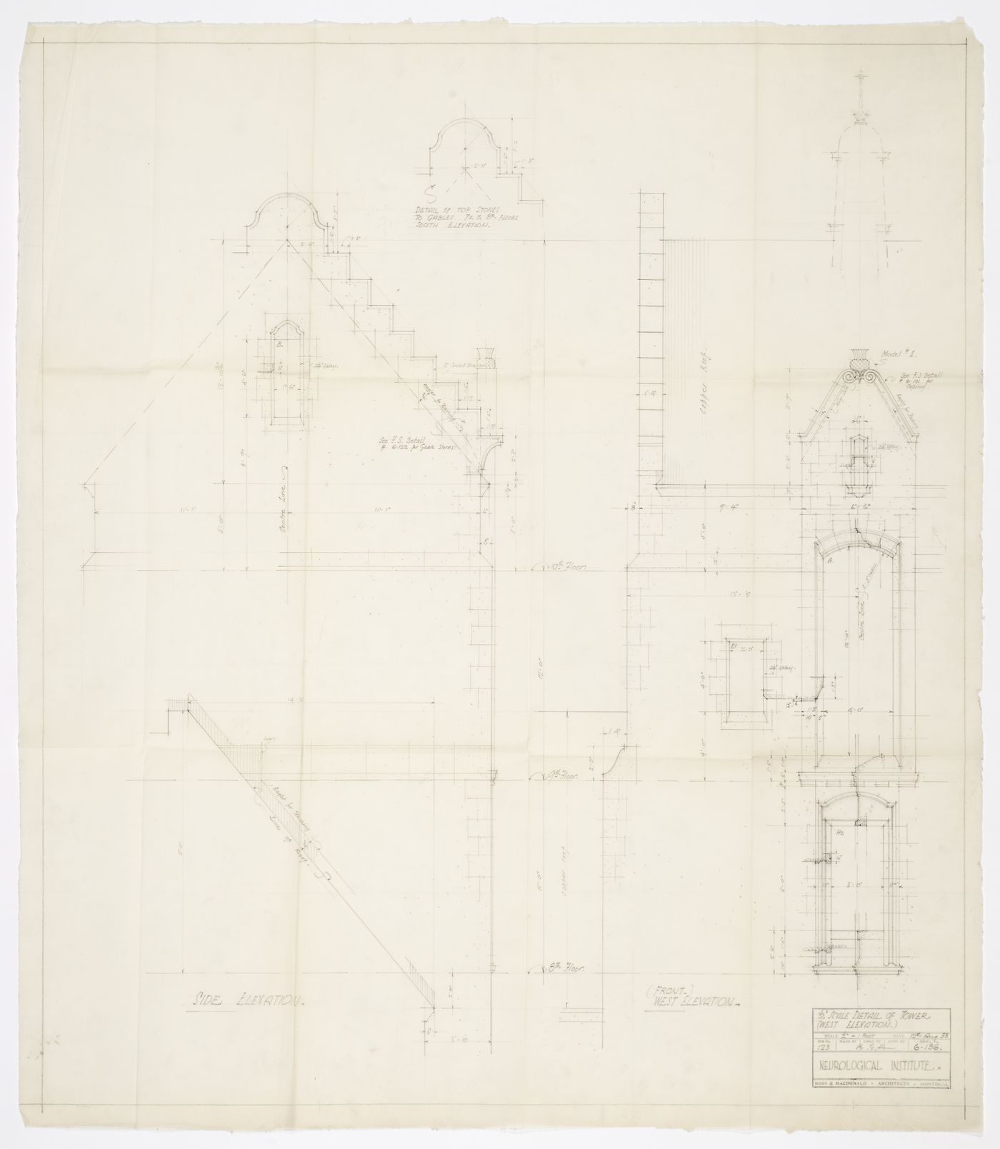 Montréal Neurological Institute, Montréal, Québec: detail drawing for tower