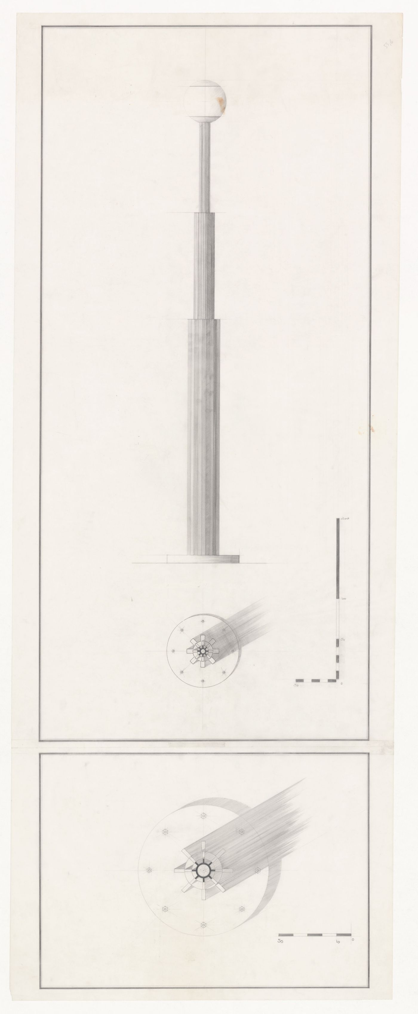 Elevation and plans for Lampada Alessi