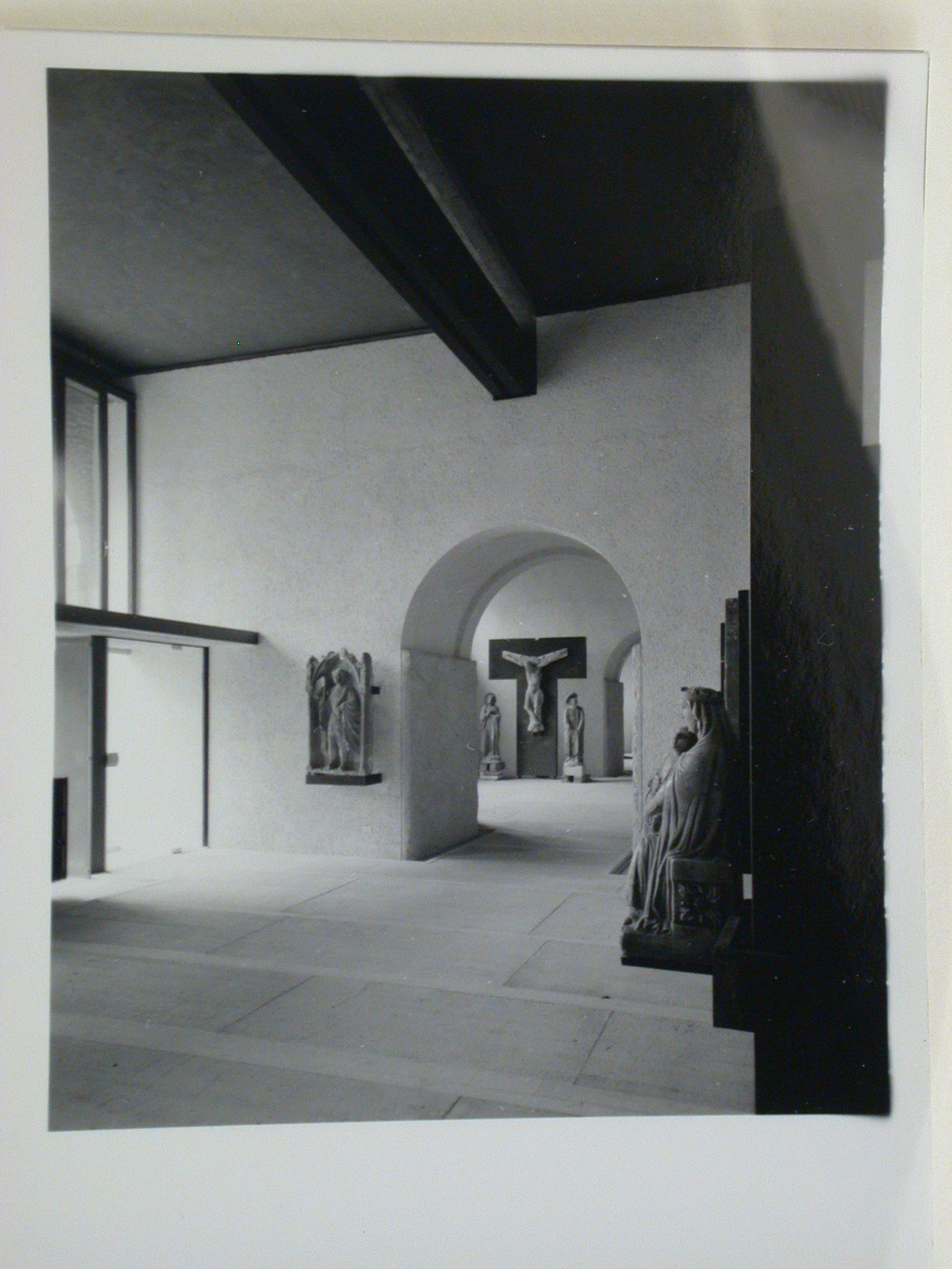 Interior view of a gallery showing statues and reliefs, Museo di Castelvecchio, Verona, Italy