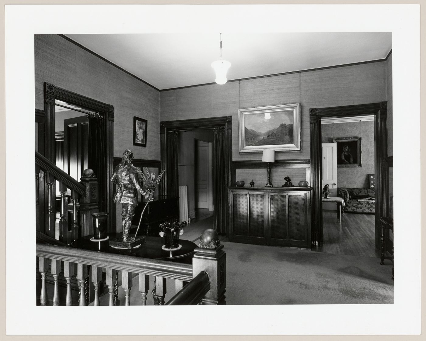 Interior view of the first floor landing of Slessor House showing furniture and objets d'art, 1538 avenue Dr. Penfield, Montréal, Québec