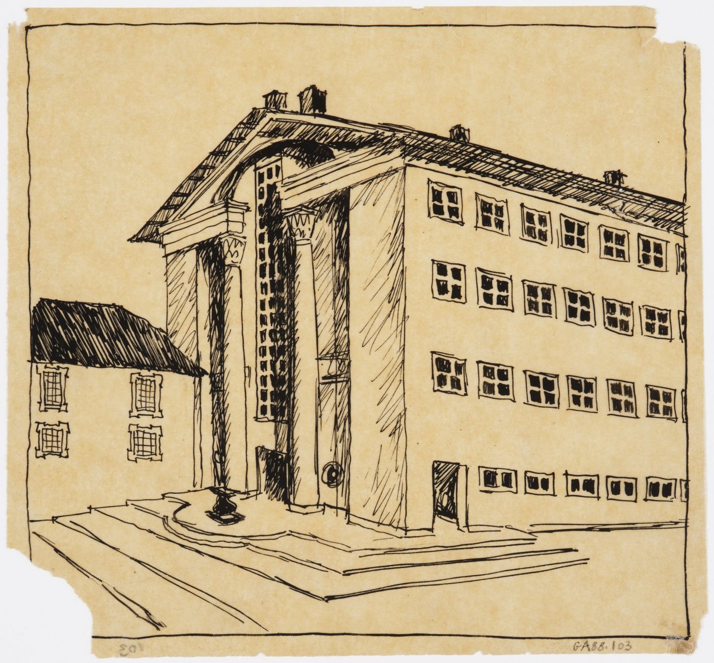 Sketch perspective for the principal façade for Karl Johansskolan, Göteborg, Sweden