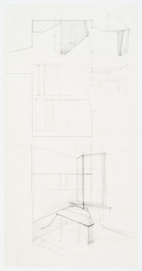 Sketch of the office on the first floor for Casa Frea, Milan, Italy