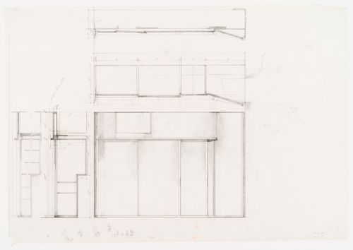 Plan, elevation and section of  closet on the first floor for Casa Frea, Milan, Italy