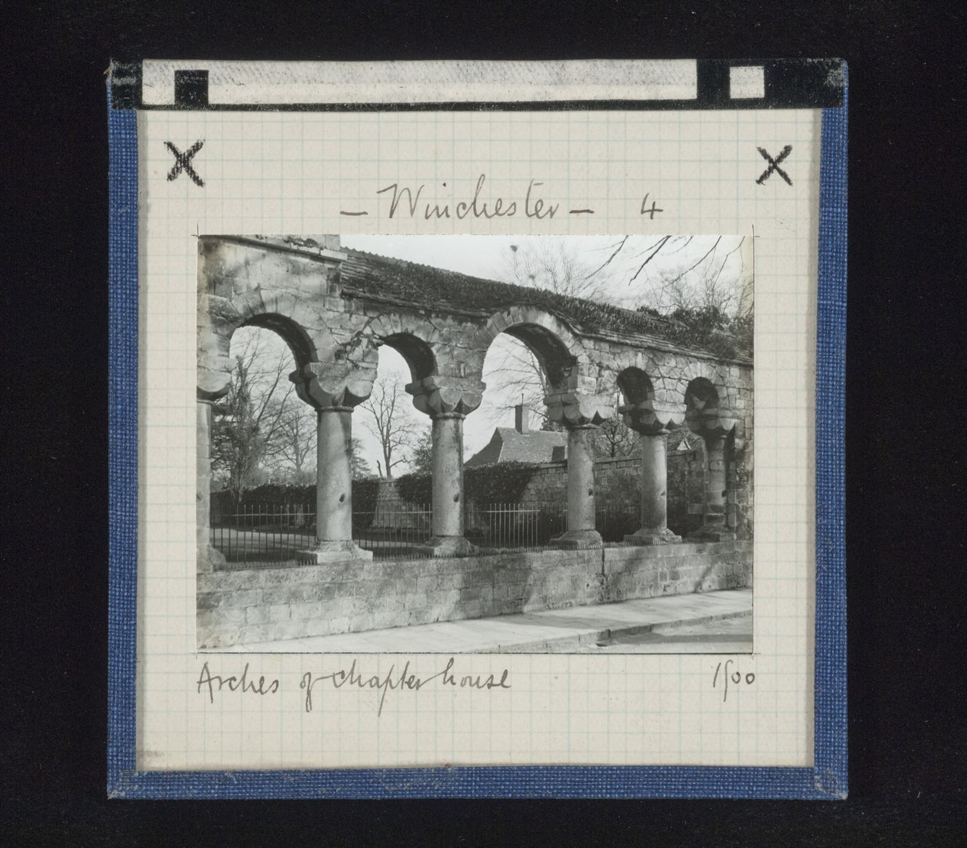 View of arcade of chapter house of Winchester Cathedral, Winchester, Hampshire, England