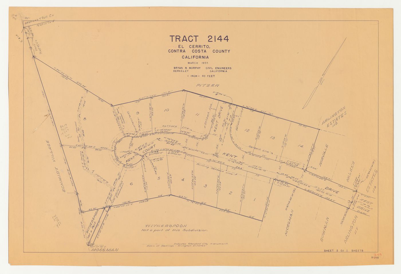 Swedenborg Memorial Chapel, El Cerrito, California: Survey of Tract 2144, Contra Costa County, California, adjoining the chapel site