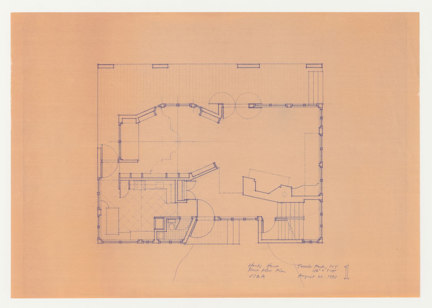 First floor plan for the Hanks-Paré Residence, Tuxedo Park, New York
