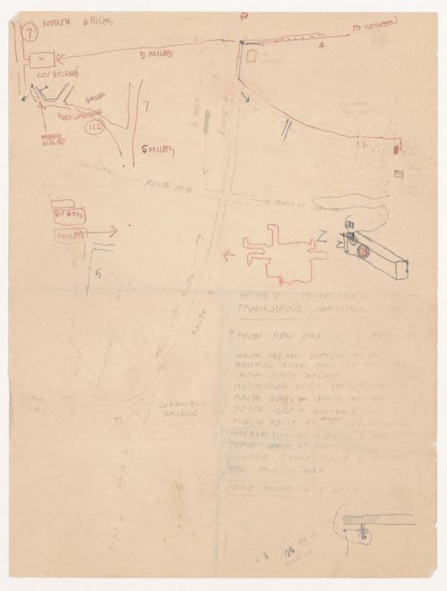 Sketch site map and notes for House VI, Cornwall, Connecticut
