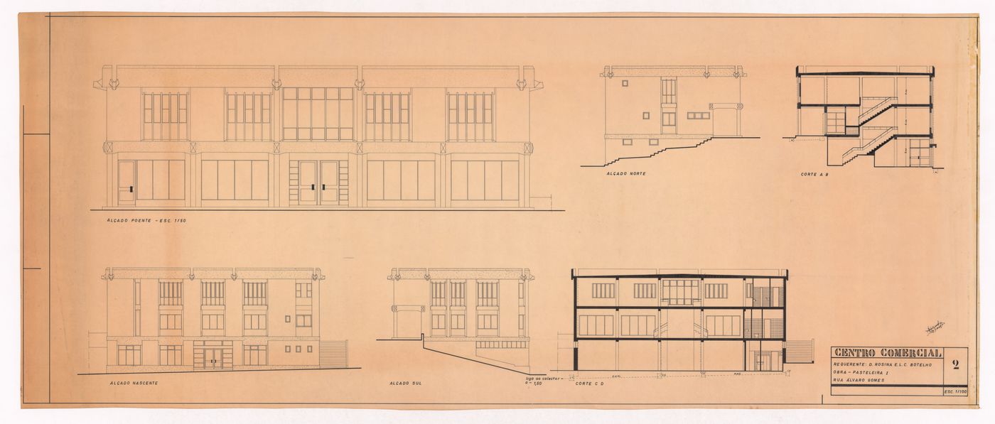 Elevations and sections for Cooperativa Unicoope Domus/Pasteleira, Porto, Portugal