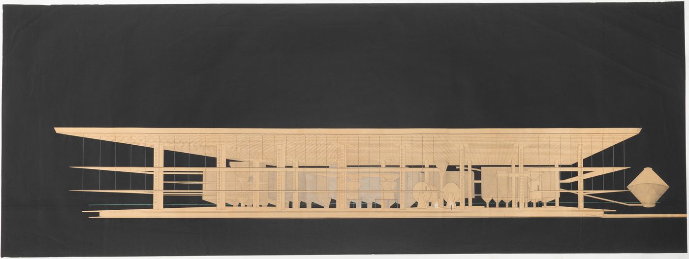 Collage of a perspective drawing for Fabrica en la provincia de Córdoba, La Francia, Argentina