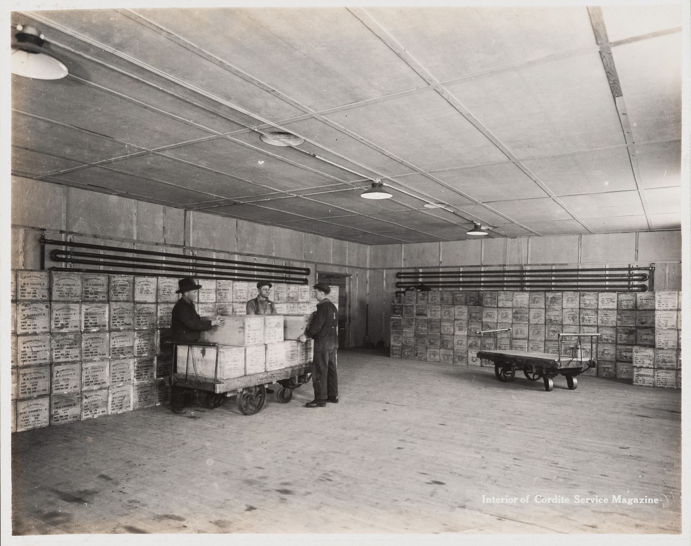 Interior view of cordite service magazine at the Energite Explosives Plant No. 3, the Shell Loading Plant, Renfrew, Ontario, Canada