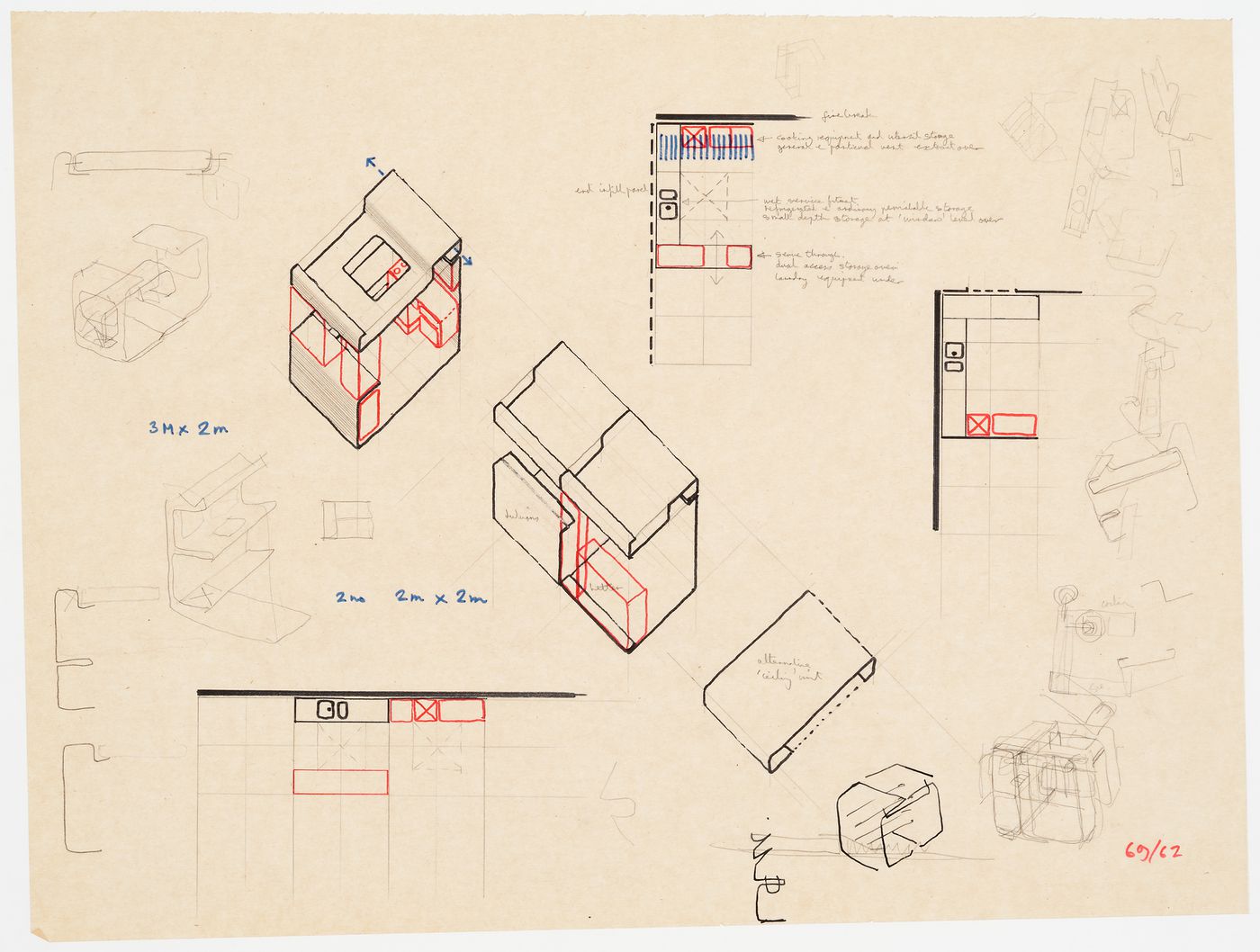 Steel Housing: axonometrics and plans with notes