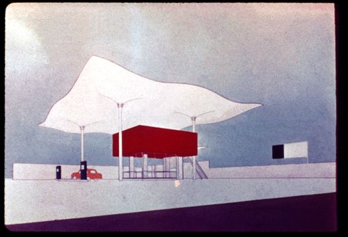 Photographic reproduction of perspective drawing for Estación de servicio, Avellaneda, Argentina